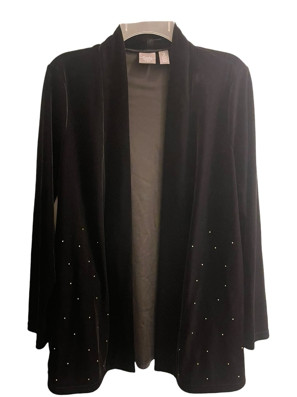 Chico’s Black Velvet Open-Front Jacket with Stud Accents Size 2/Medium